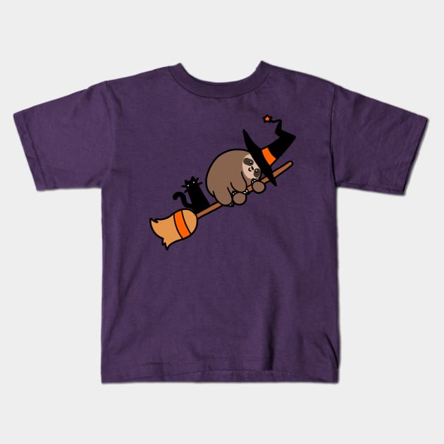 Witch Sloth on Broomstick Kids T-Shirt by saradaboru